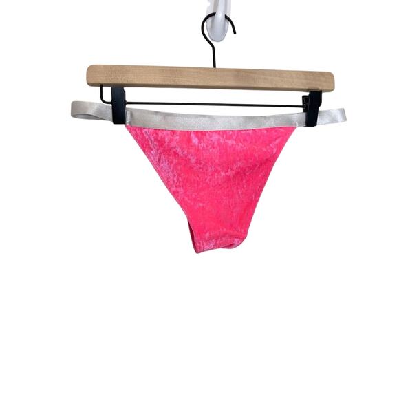 Asos High Waisted Hot Pink Barbie Velvet Cheeky Swim Bottoms - Picture 4 of 5